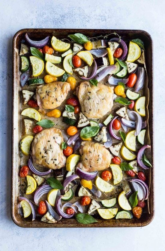 Sheet pan Chicken with Oven Roasted Ratatouille!