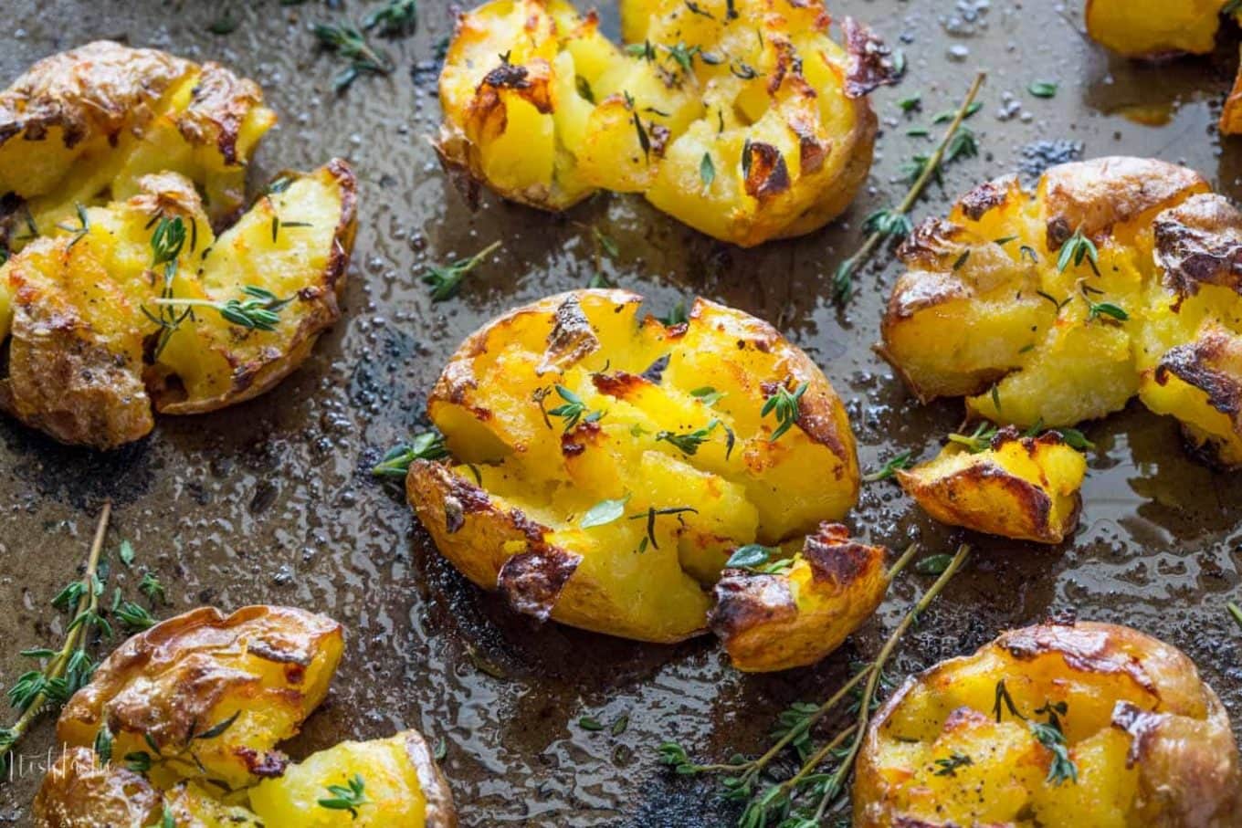 Smashed Potatoes - TRULY crispy!! {with Garlic and Herbs}