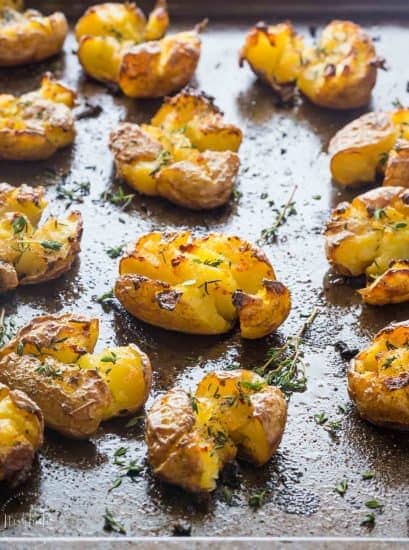 Smashed Potatoes - TRULY crispy!! {with Garlic and Herbs}