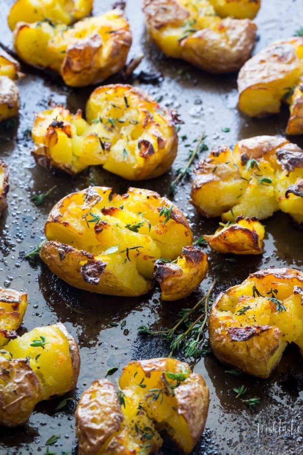 Smashed Potatoes - TRULY crispy!! {with Garlic and Herbs}