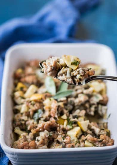 Paleo Thanksgiving Stuffing with Pork, Sage, and Apple {Whole30}