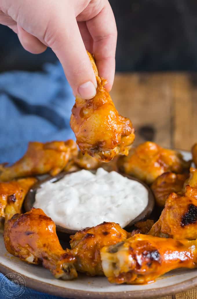 Pressure Cooker Chicken Wings with Buffalo Style Sauce & Blue Cheese Dip