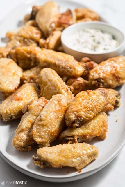BEST Air Fryer Wings with Buffalo Style Sauce and Blue Cheese Dip