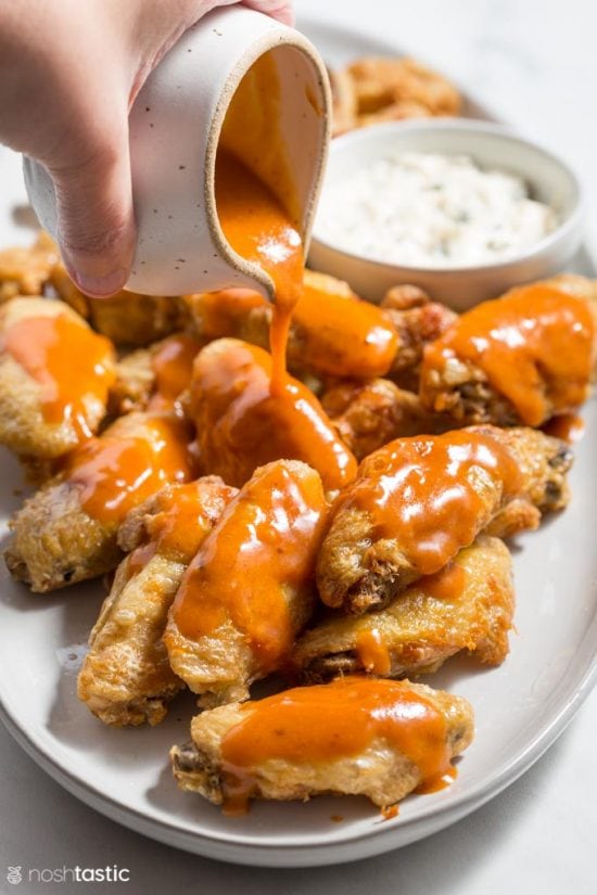 BEST Air Fryer Wings with Buffalo Style Sauce and Blue Cheese Dip